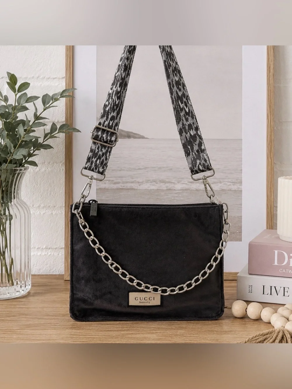 Gucci Gray Velvet Cosmetic/Beauty Bag GWP item